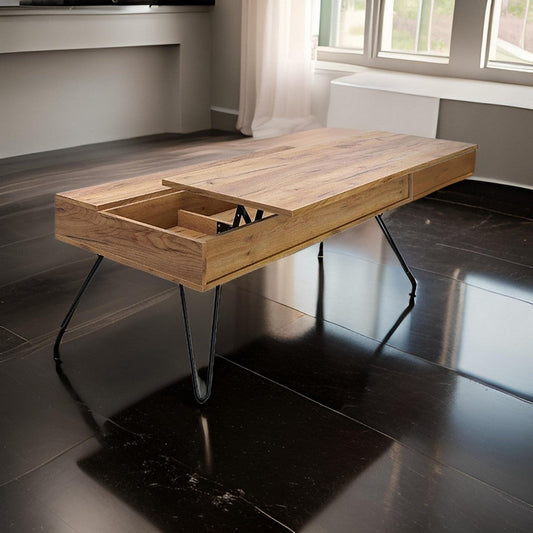 Lift Top Coffee Table | 47" | 2 Storage Compartments | Brown