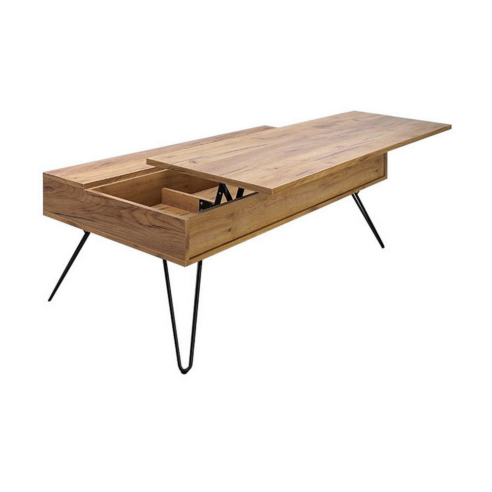 47 Inch Lift Top Coffee Table Natural Brown Wood 2 Storage Compartments By Casagear Home BM294809