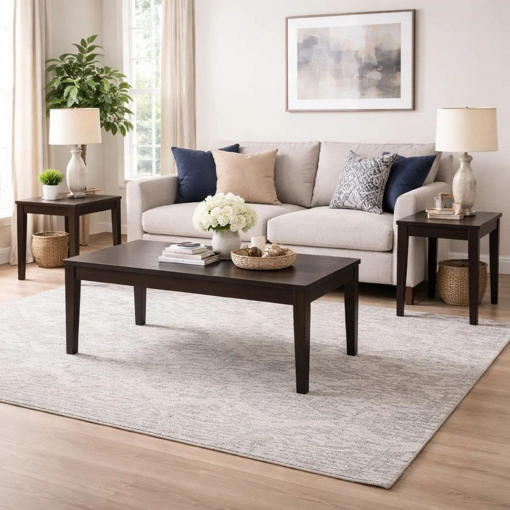 Coffee Table Set | 3 Piece | Espresso Brown | Coffee & End Tables
