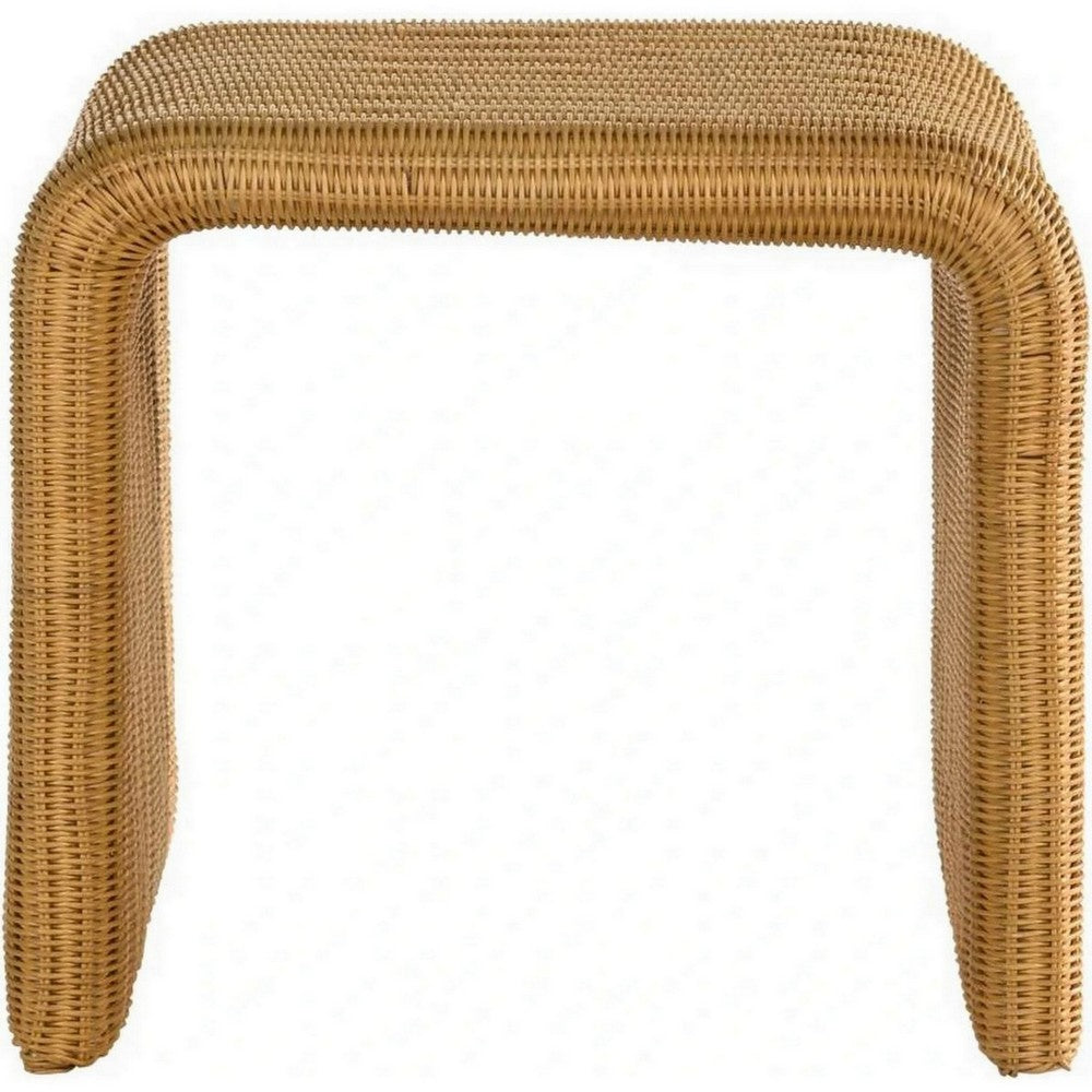 22 Inch Side End Table Woven Rattan Frame Waterfall Edges Square Surface By Casagear Home BM294823