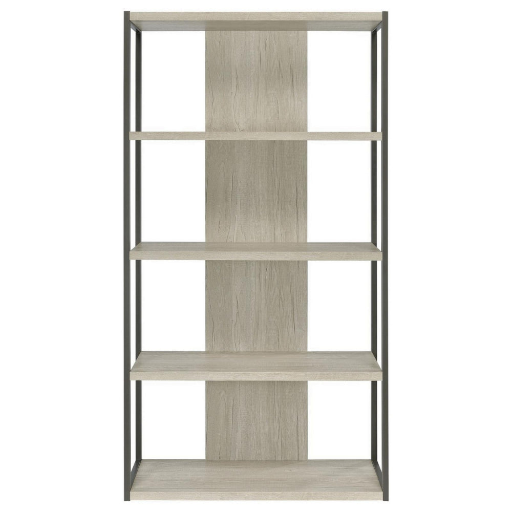 Dela 72 Inch Freestanding Bookcase 4 Wooden Shelves Whitewashed Gray By Casagear Home BM294824