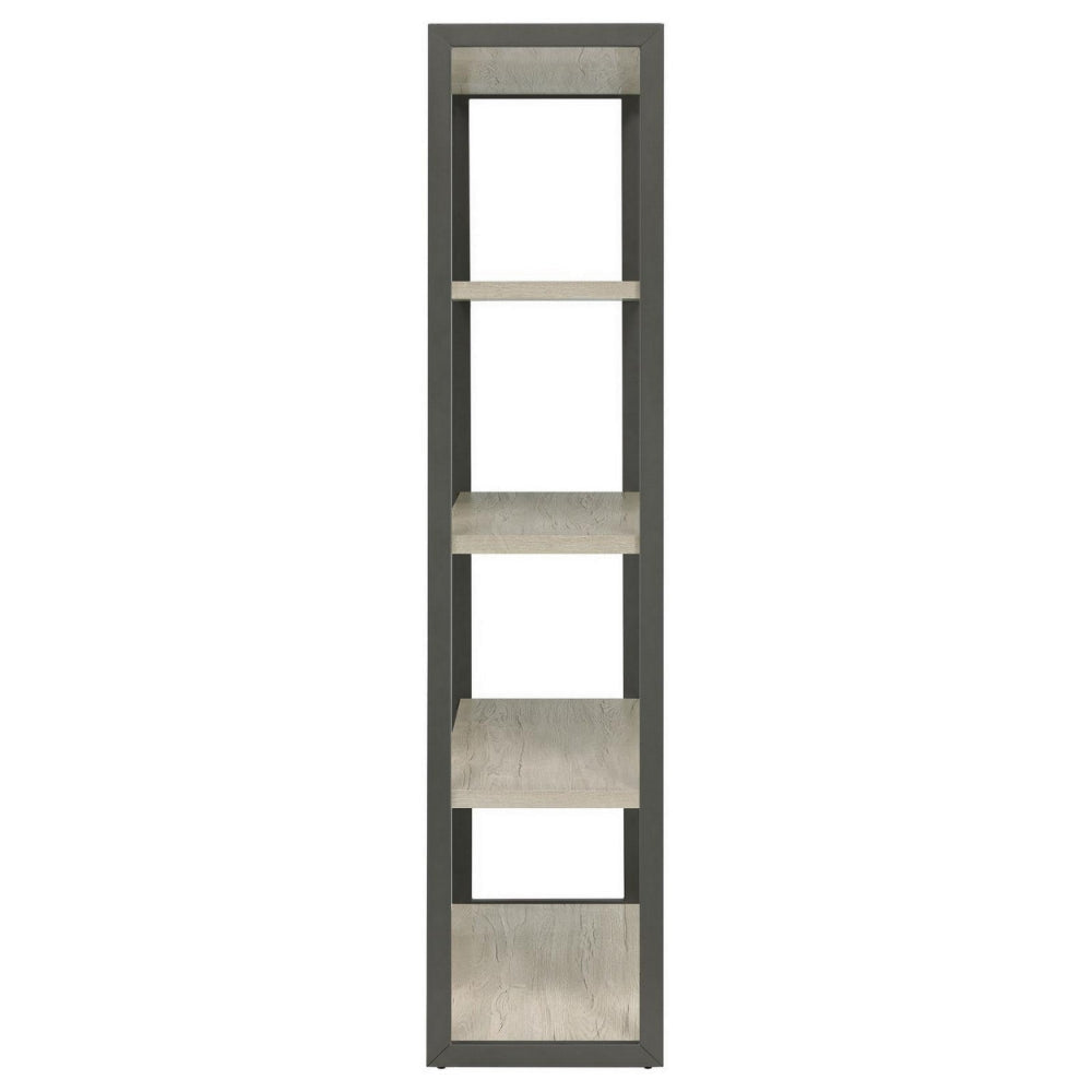 Dela 72 Inch Freestanding Bookcase 4 Wooden Shelves Whitewashed Gray By Casagear Home BM294824