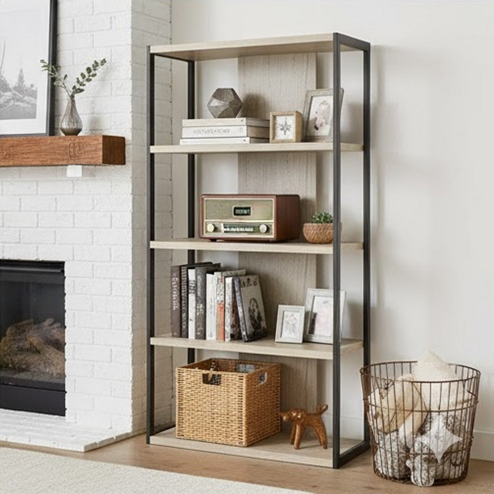 Dela Bookcase | 72" | 4 Shelves | Whitewashed Gray