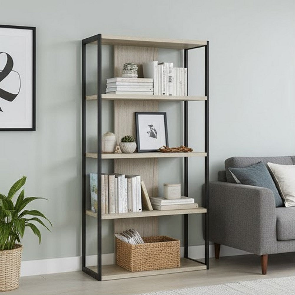 Dela Bookcase | 72" | 4 Shelves | Whitewashed Gray