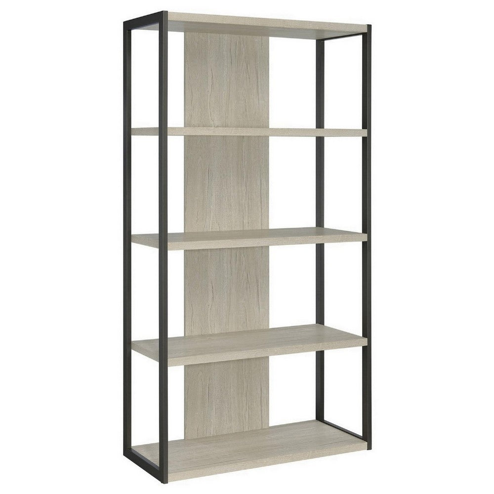 Dela Bookcase | 72" | 4 Shelves | Whitewashed Gray