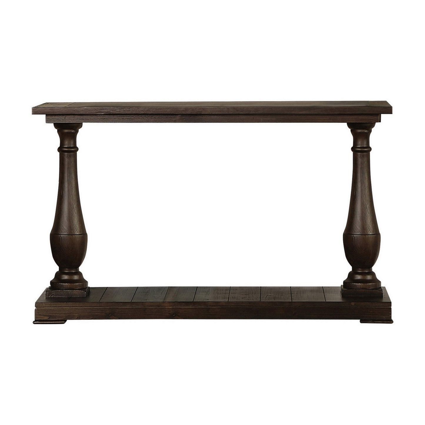 Aria 48 Inch Console Sofa Table, Plank Top, Turned Pedestal Base, Brown By Casagear Home