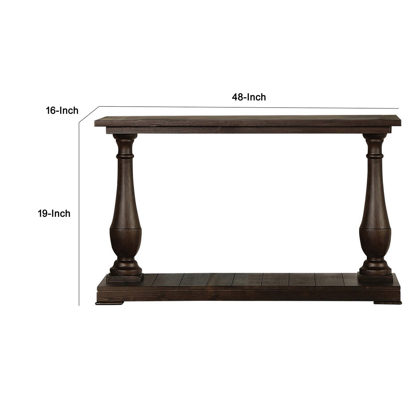 Aria 48 Inch Console Sofa Table, Plank Top, Turned Pedestal Base, Brown By Casagear Home