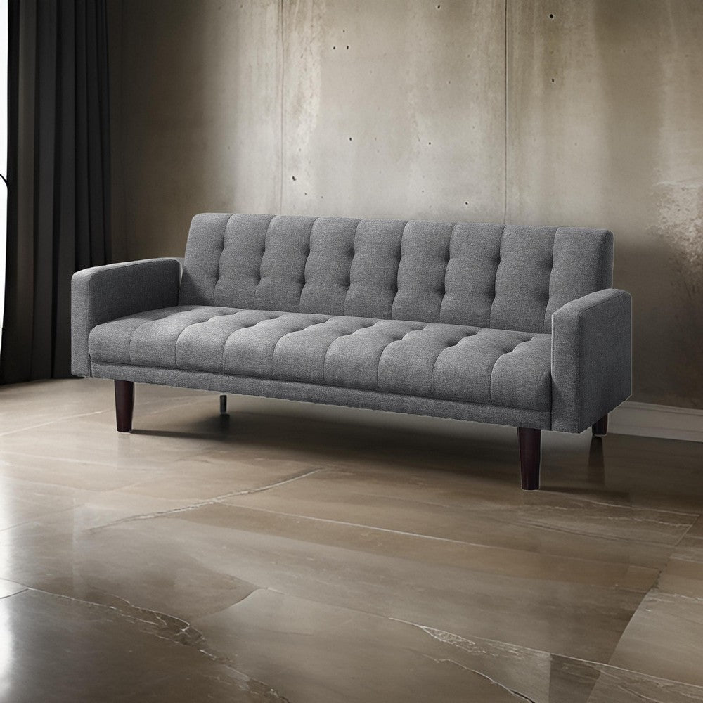 Sofa Bed | 74" | Tufted Gray Linen | Track Arms