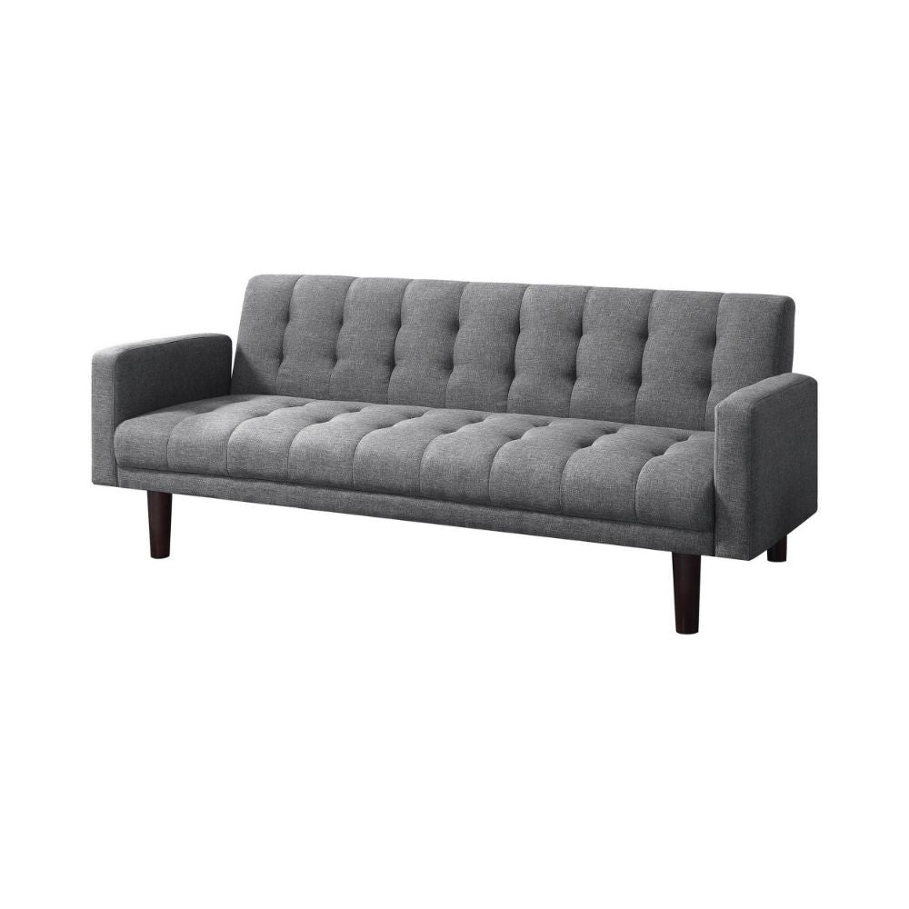 Sofa Bed | 74" | Tufted Gray Linen | Track Arms