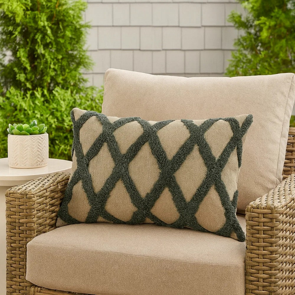 Lo Throw Pillow | 14 x 20 | Tufted Diamond | Linen | Green