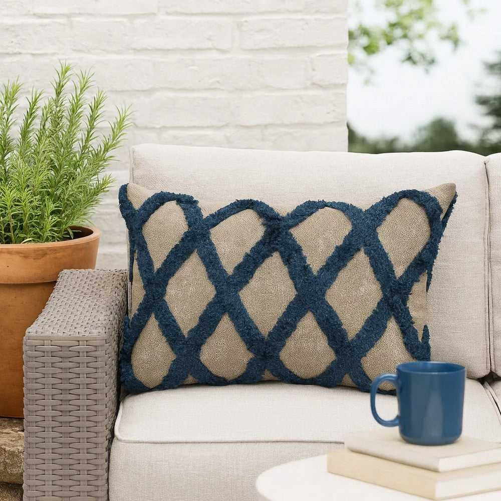 Lo Throw Pillow | 14 x 20 | Tufted Diamond | Linen | Blue