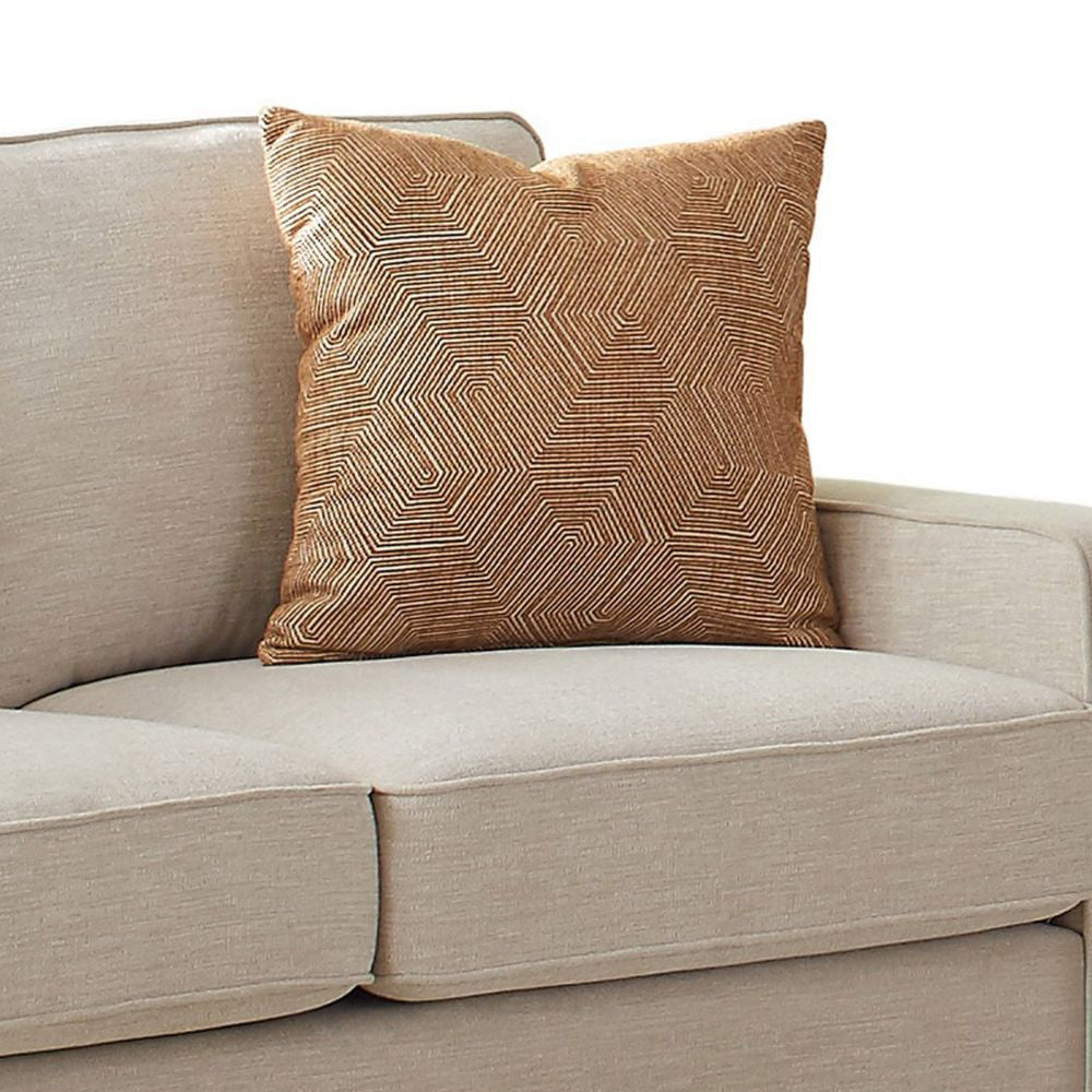 Leo 64 Inch Contemporary Loveseat with 2 Pillows Chenille Fabric Beige BM295067