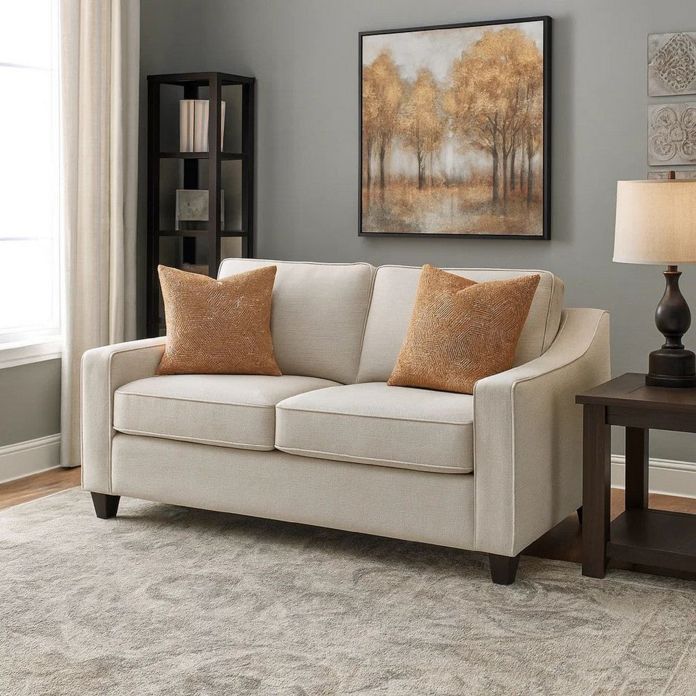 Leo 64 Inch Contemporary Loveseat with 2 Pillows, Chenille Fabric, Beige
