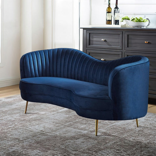 Chad Loveseat | 74" | Curved | Channel Tufted | Blue Velvet