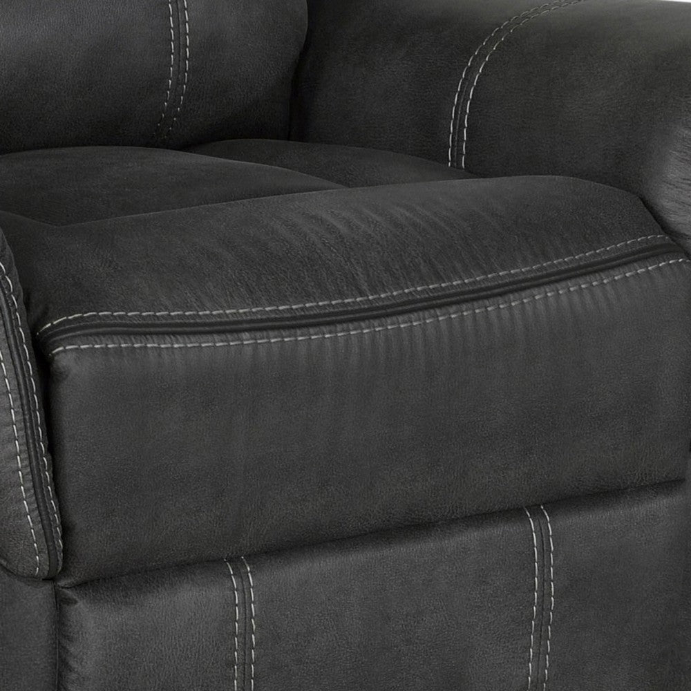 Lenard 41 Inch Manual Gliding Recliner Piped Details Charcoal Gray Black By Casagear Home BM295079