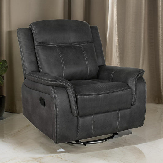 Lenard Recliner | 41" | Manual Glider | Piped | Gray & Black