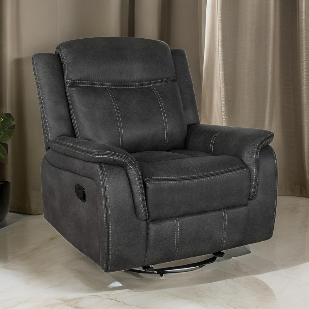 Lenard 41 Inch Manual Gliding Recliner, Piped Details, Charcoal Gray, Black By Casagear Home