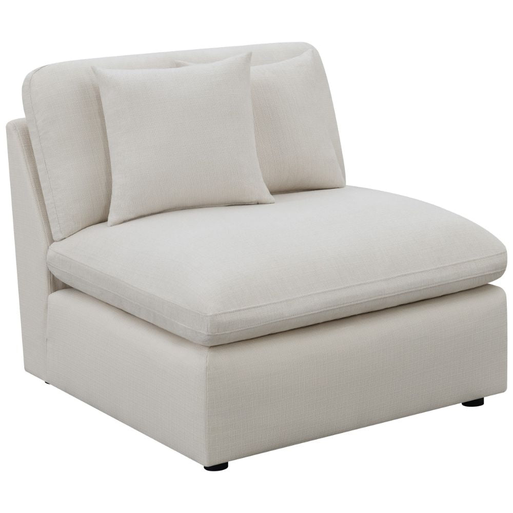 Jane 38 Inch Sectional Armless Chair, Plush Cushioned Back, Off White
