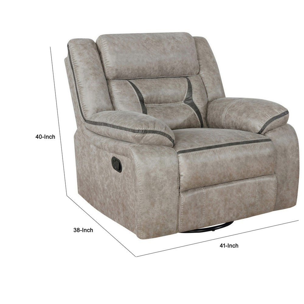 Jake 41 Inch Gliding Manual Recliner Pillowtop Taupe Brown Faux Leather By Casagear Home BM295085