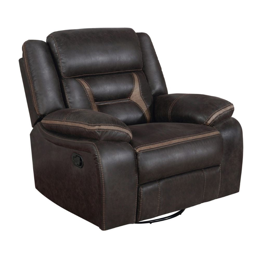 Jake 41 Inch Gliding Manual Recliner, Pillowtop, Dark Brown Faux Leather