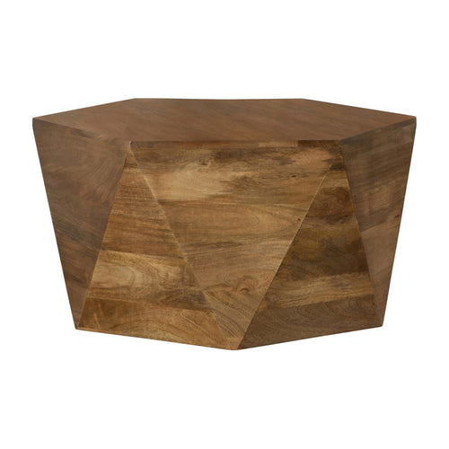 Drum Coffee Table | 35" | Hexagonal Wood | Natural Brown Finish
