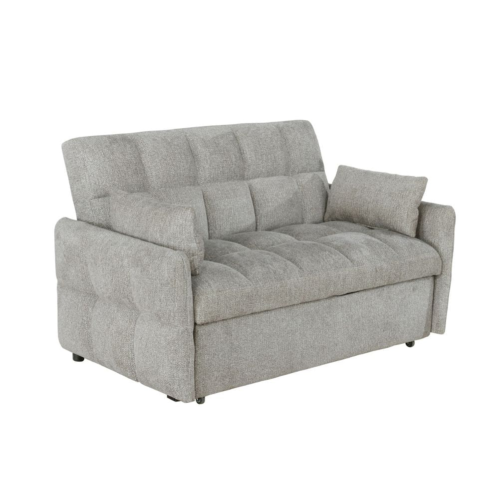 Glen 59 Inch Sleeper Sofa Bed Futon, Grid Tufting, Smooth Beige Fabric