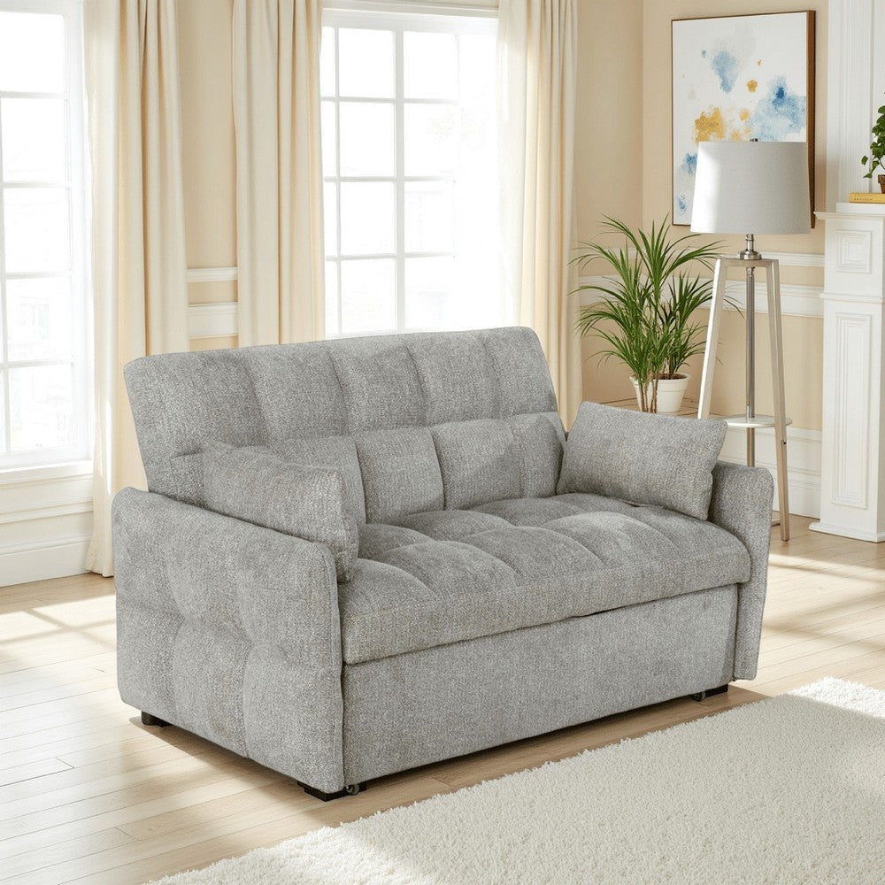 Glen 59 Inch Sleeper Sofa Bed Futon, Grid Tufting, Smooth Beige Fabric