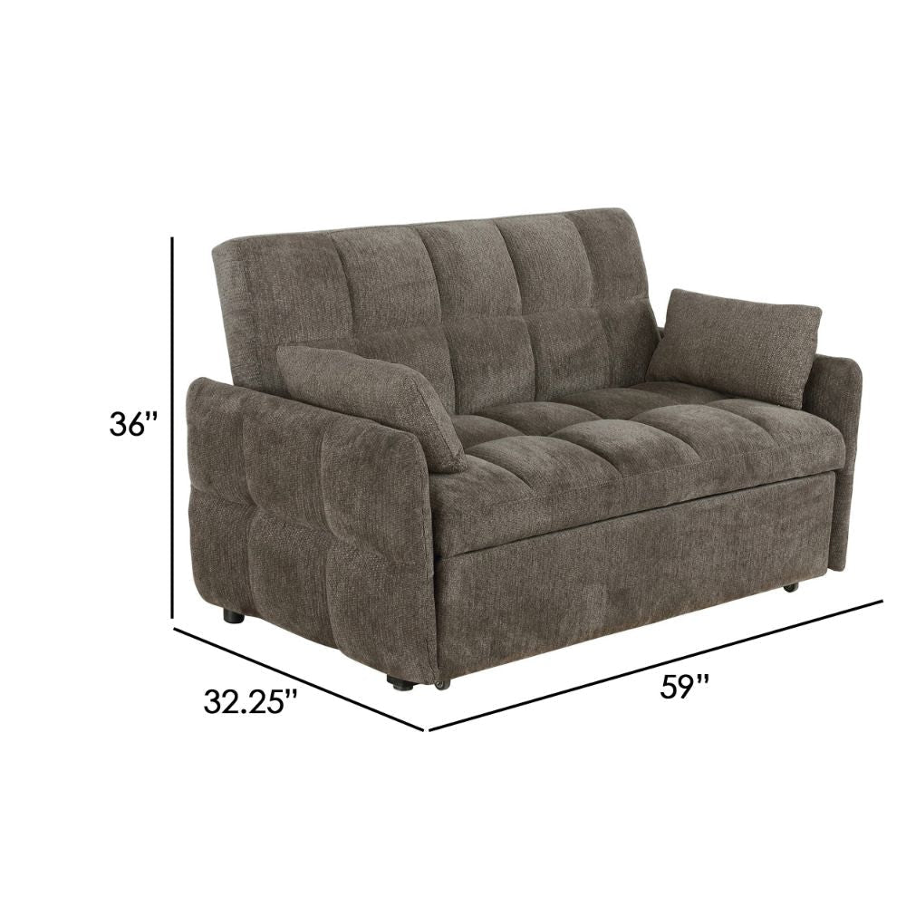 Glen 59 Inch Sleeper Sofa Bed Futon Grid Tufting Smooth Brown Fabric By Casagear Home BM295117