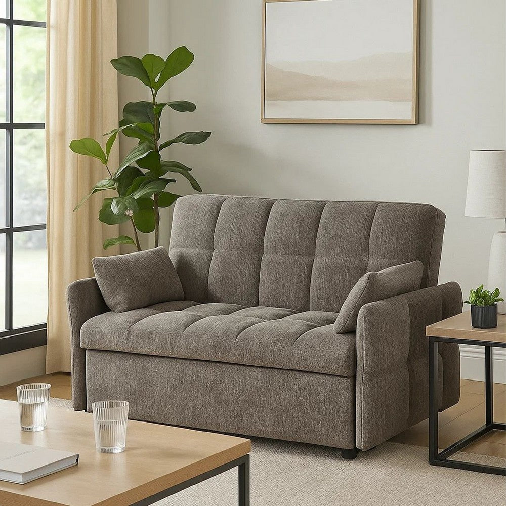 Glen Sofa Bed | 59" | Grid Tufted | Brown Fabric