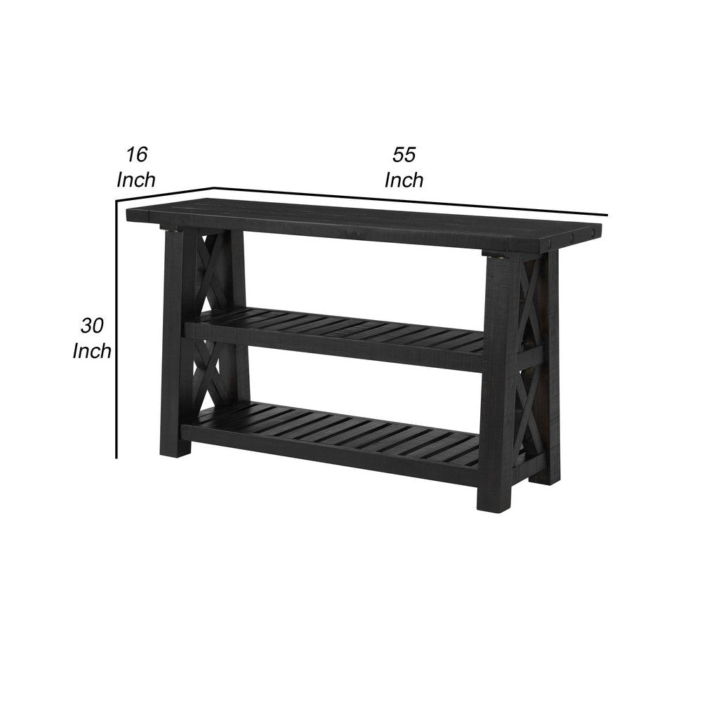 Elena 55 Inch Sofa Console Table 2 Shelves Industrial Bolts Black FInish By Casagear Home BM295411