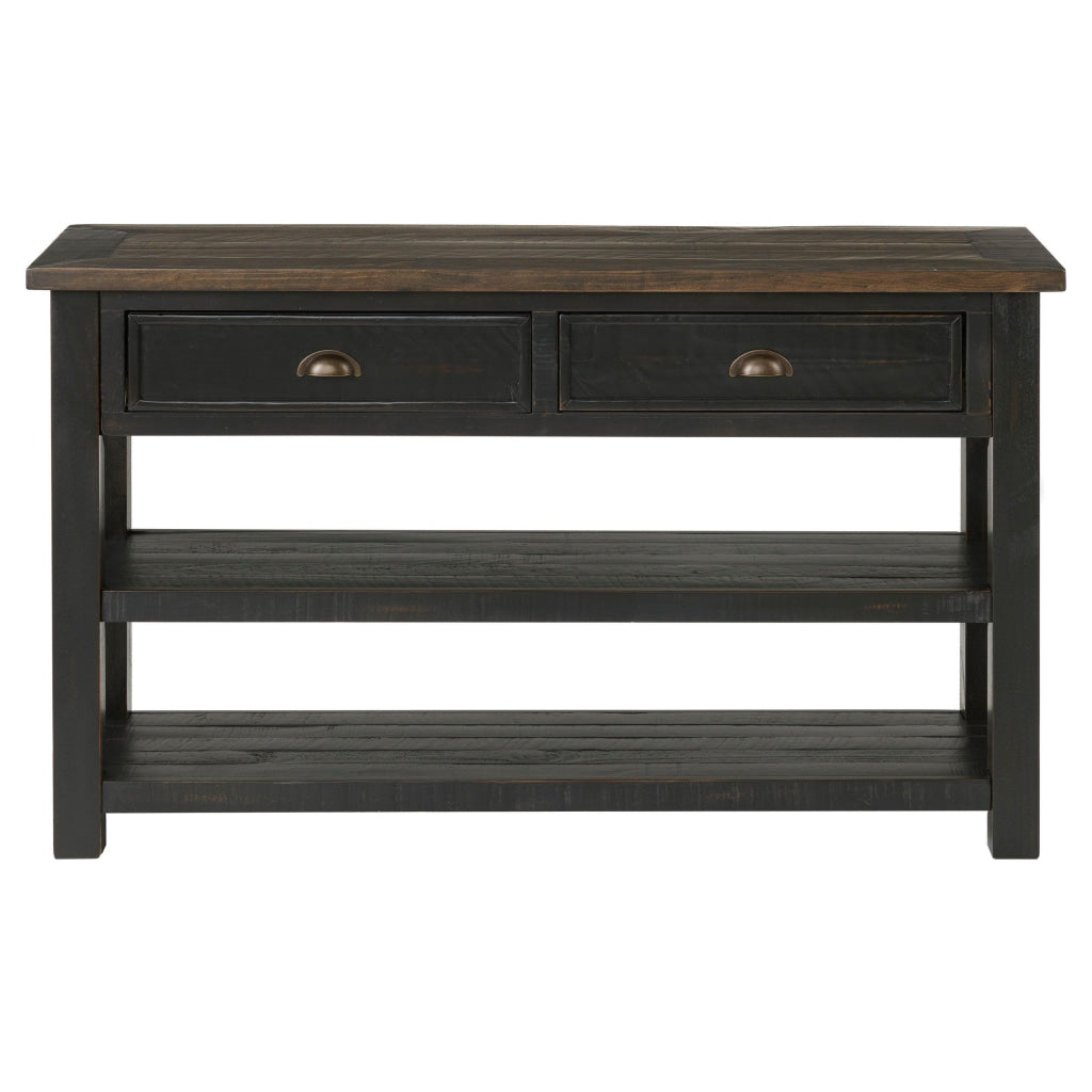 Fiya 50 Inch Coastal Sofa Console Table 2 Drawers 2 Shelves Brown Black By Casagear Home BM295418