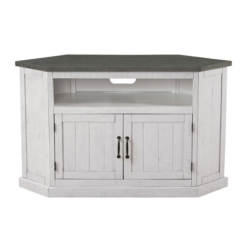 Alexa 50 Inch TV Corner Entertainment Console Cubby Cabinet White Gray By Casagear Home BM295427