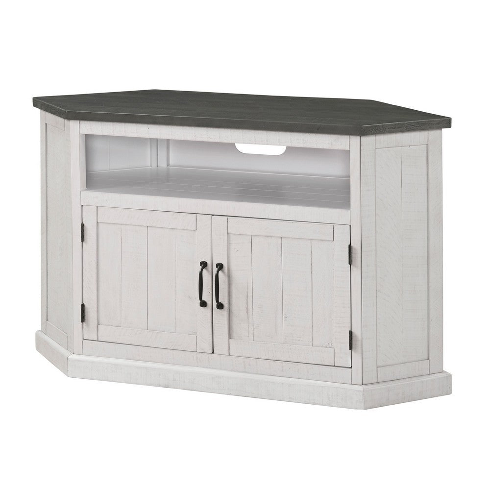 Alexa 50 Inch TV Corner Entertainment Console, Cubby, Cabinet, White, Gray By Casagear Home