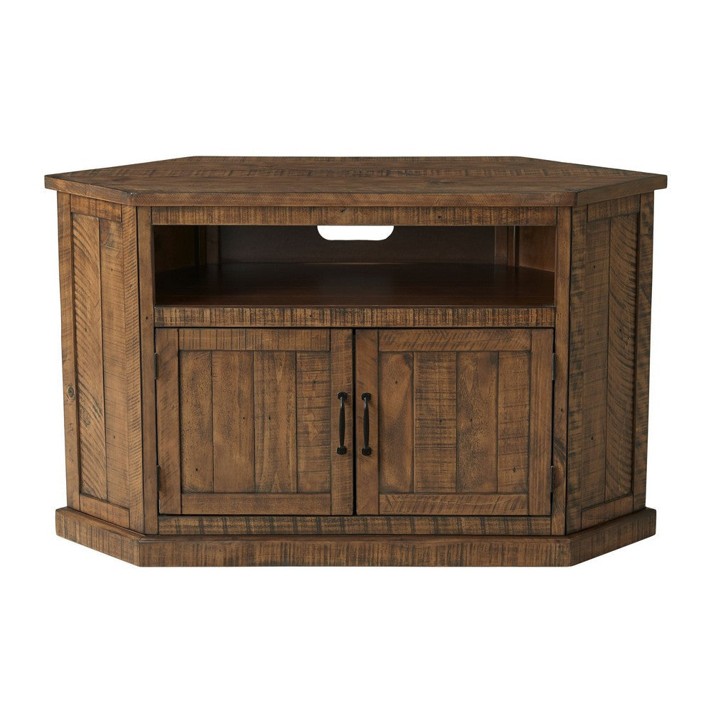 Alexa 50 Inch TV Corner Entertainment Console Cubby Cabinet Brown Stained By Casagear Home BM295428