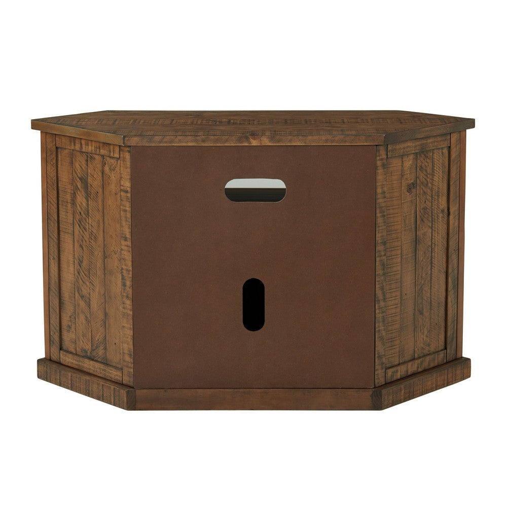 Alexa 50 Inch TV Corner Entertainment Console Cubby Cabinet Brown Stained By Casagear Home BM295428