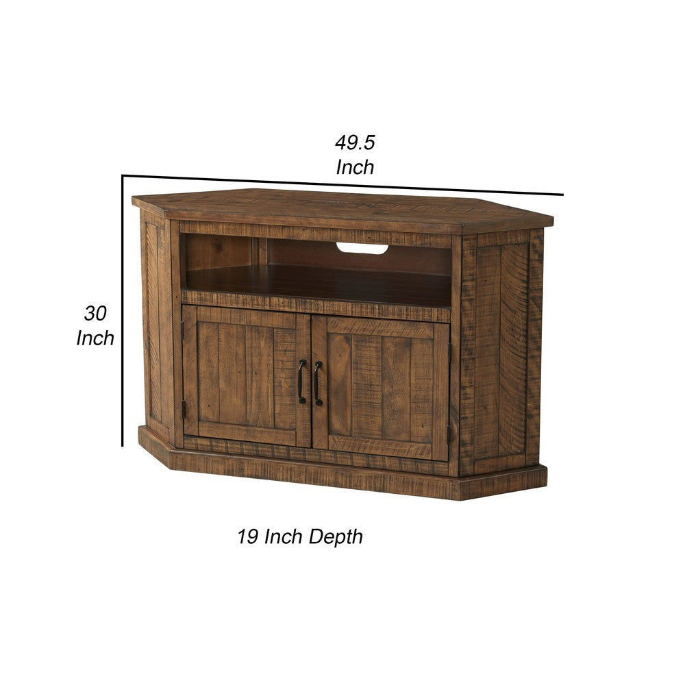 Alexa 50 Inch TV Corner Entertainment Console Cubby Cabinet Brown Stained By Casagear Home BM295428