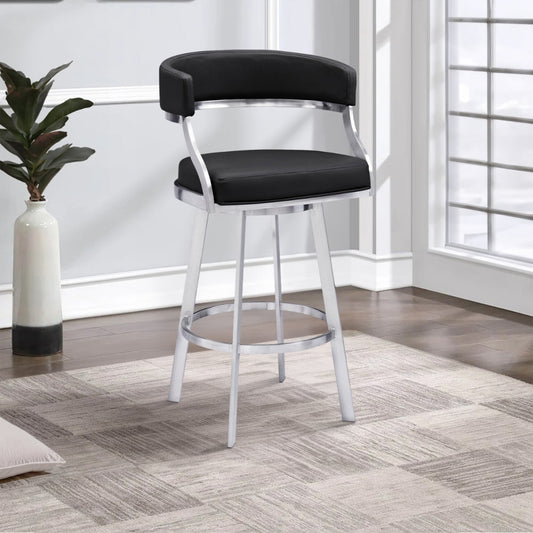 Ava Counter Stool | 26" | Swivel | Open Back | Black Faux Leather