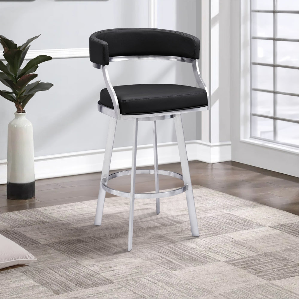 Ava Counter Stool | 26" | Swivel | Open Back | Black Faux Leather
