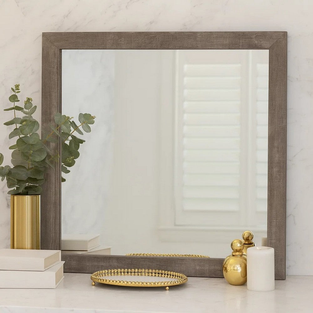 Adia Accent Mirror | 40" | Textured Frame | Rustic Gray Veneer