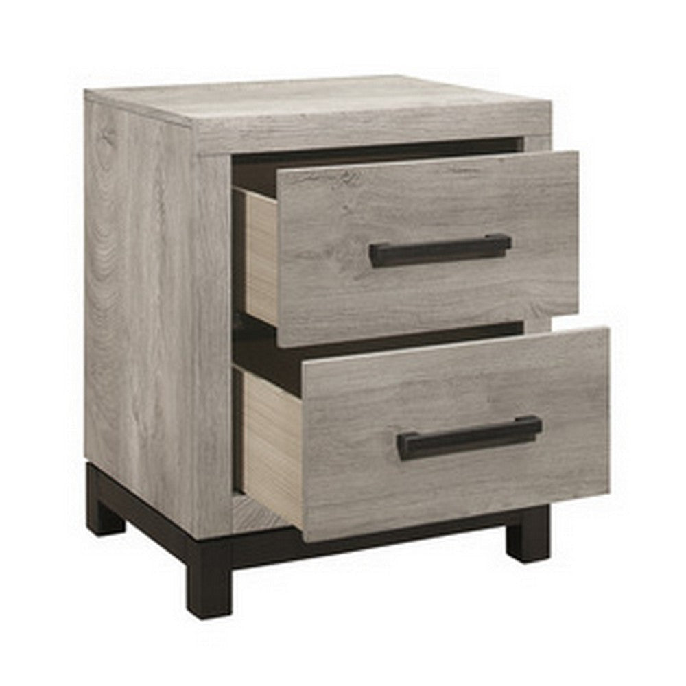 Deena 25 Inch Classic 2 Drawer Nightstand Metal Handles Wood Grain Gray By Casagear Home BM295538