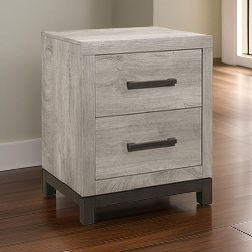 Deena Nightstand | 25" | 2 Drawers | Metal Handles | Gray Wood