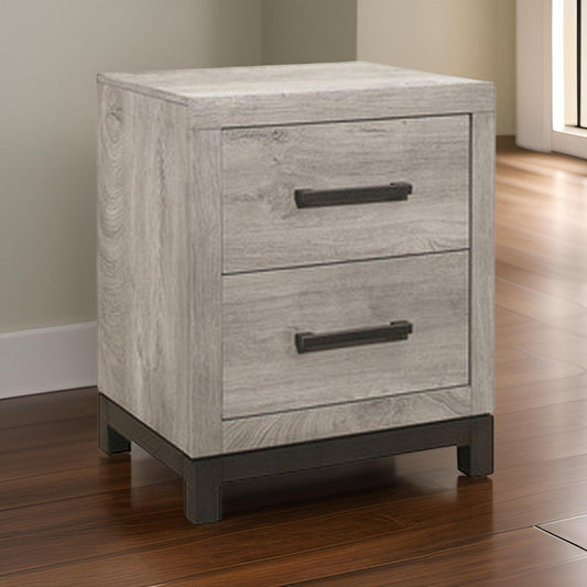 Deena 25 Inch Classic 2 Drawer Nightstand, Metal Handles, Wood Grain Gray By Casagear Home