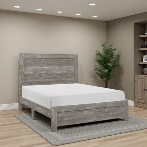 Adia Modern Queen Bed, Panel Headboard and Footboard, Textured Gray Veneer