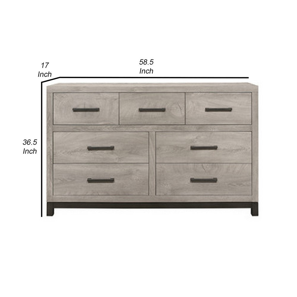 Deena 59 Inch 7 Drawer Wide Dresser Metal Handles Two Toned Light Gray By Casagear Home BM295544