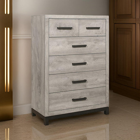 Deena 49 Inch 6 Drawer Tall Dresser Chest with Metal Handles, Light Gray By Casagear Home