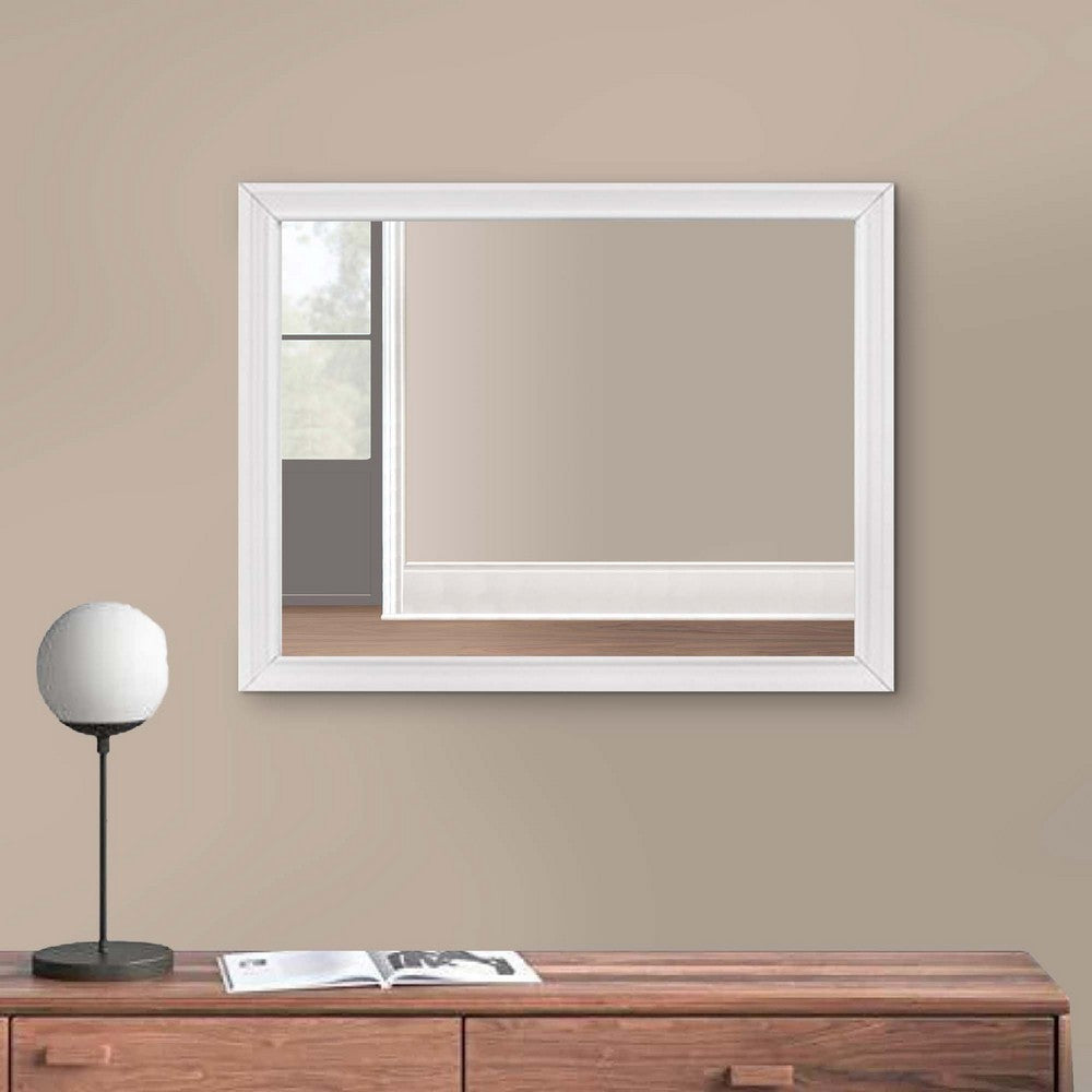 Ani 37 Inch Modern Rectangular Accent Mirror Faux Wood Veneer Frame White By Casagear Home BM295550