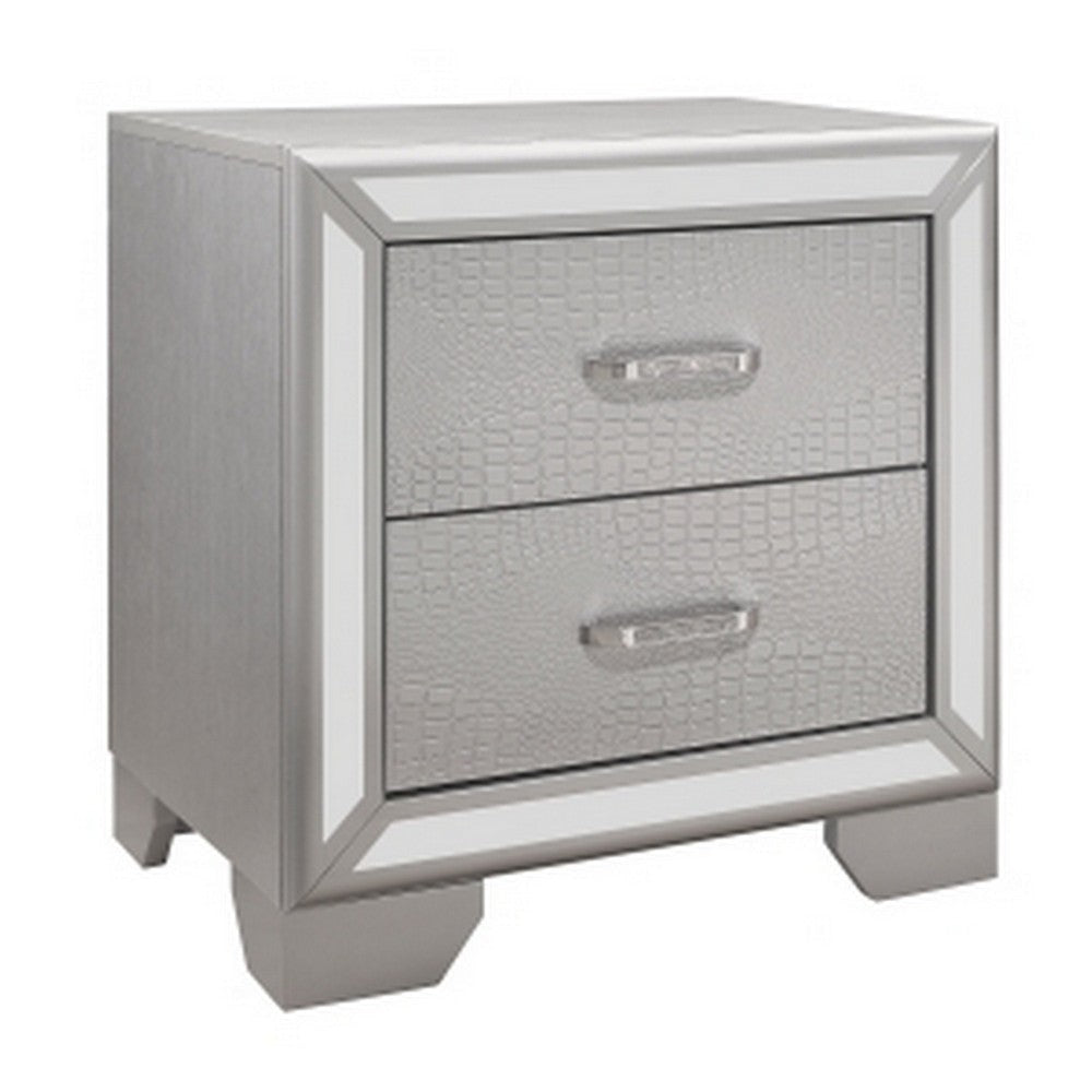 Aisha Nightstand | 24" | 2 Drawers | Mirror Trim | Silver Finish