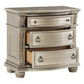 Caitlin 35 Inch 3 Drawer Nightstand with Marble Top Leaf Carvings Silver By Casagear Home BM295557