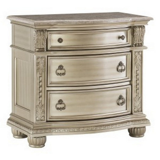 Caitlin Nightstand | 35" | 3 Drawers | Marble Top | Silver