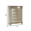 Caitlin 58 Inch Tall Dresser Chest, Marble Top, Leaf Carving, Silver Wood